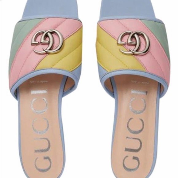 GUCCI Pastel Nappa Double G Matelasse Leather Sandals 37.5 - Picture 3 of 10